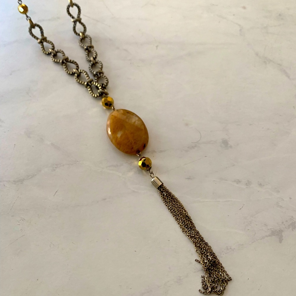 Long Gemstone Beaded Tassel Necklace | Boho Jewelry